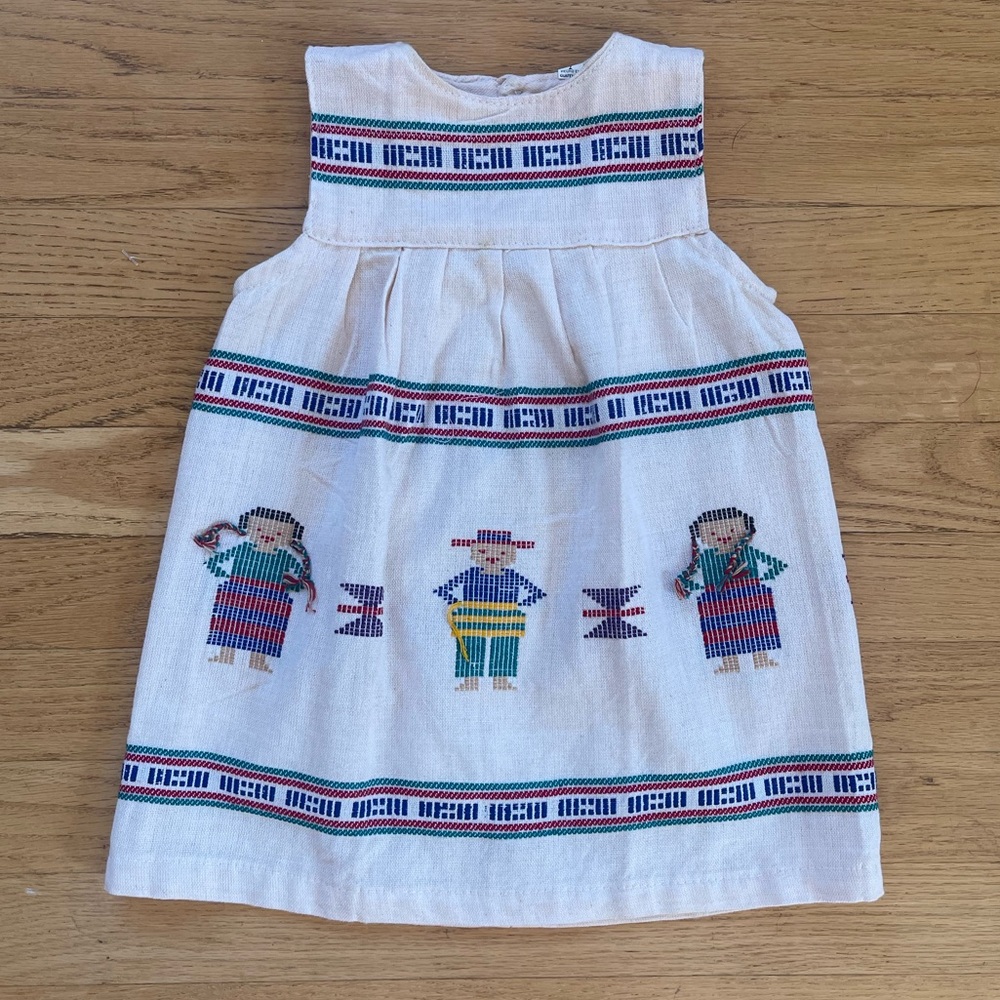 VINTAGE 70s 80s EUC Hand-Embroidered Folk Art Natural Hand Woven Cotton Dress